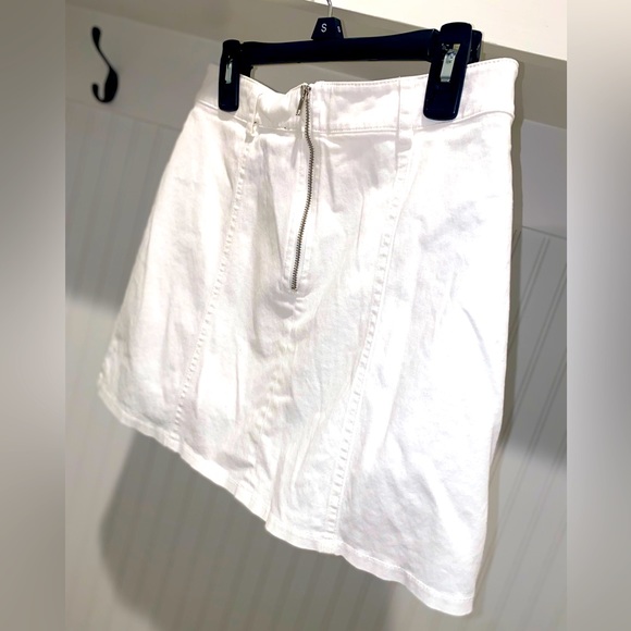 White Mini Denim Lace up Front Zip Back Skirt - Picture 3 of 9